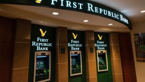 New York City, USA - August 3, 2018: Three ATMs in a branch office of First Republic Bank in Manhattan, New York City, USA