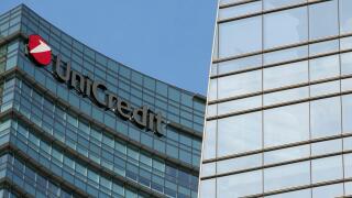 A logo sign outside of the headquarters of the UniCredit Group in Milan, Italy on September 3, 2016.