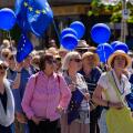 Cologne, Germany- May 2018: Hundreds of people gather to support the European Union (EU)