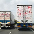 Lorry overtaking another lorry on the busy A1 road in the uk