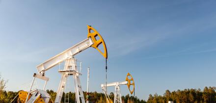 Oil pump rig. Oil and gas production. Oilfield site. Pump Jack are running. Drilling derricks for fossil fuels output and crude. Image shot 06/2020. Exact date unknown.