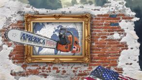 Symbolic image, chainsaw threat, US democracy in danger, EU and Germany under political pressure, industry, Donald Trump, tariff threats, Elon Musk, M