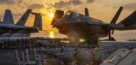 LOCKHEED MARTIN F-35C Lightning II jets on the flight deck of USS Abraham Lincoln during Operation bEpic Fury in March 2026. Photo: US Navy