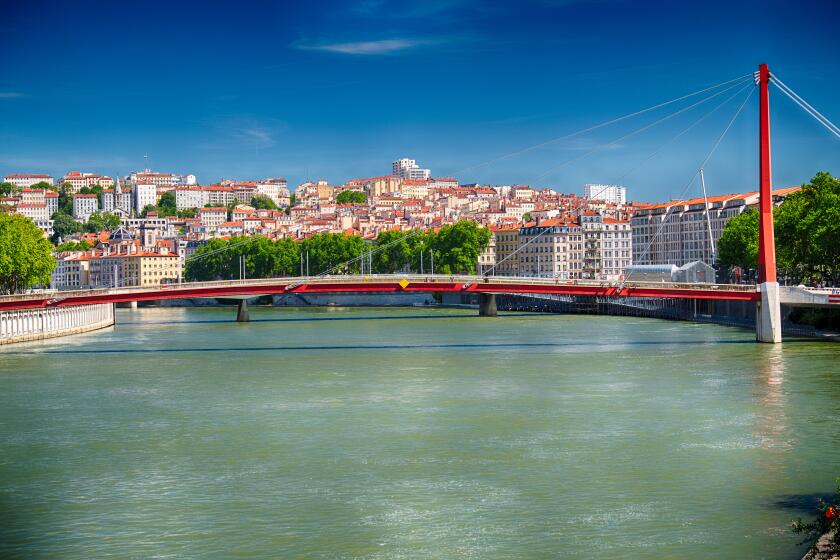 View of a Single Pylon Cable Footbridge of the Palais de Justice, Over the Saone River, Lyon, France