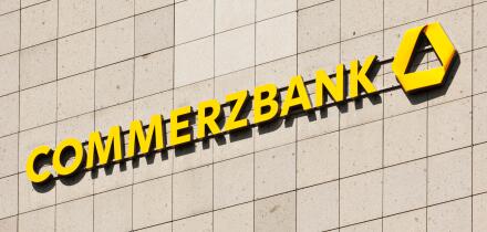 Dusseldorf, Germany - August 20, 2011: Commerzbank signage on tiled wall. Commerzbank AG is the second-largest bank in Germany
