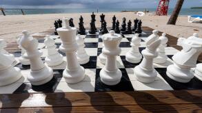 Giant outdoor chess set on Harvest Caye - private island owned by Norwegian Cruise Line in Belize