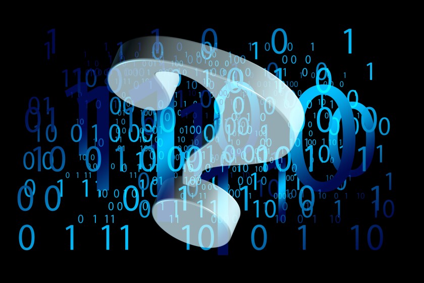 Binary numbers with a question mark background