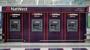 A row of NatWest bank ATMs on the concourse at Liverpool Street Station in The City of London England UK  KATHY DEWITT