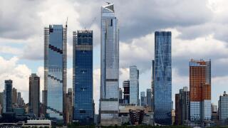 The West Side of Midtown Manhattan, New York City. The Hudson Yards complex is prominently visible.