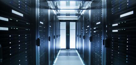 Shot of a Working Data Center With Rows of Rack Servers.