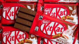 Four finger KitKat biscuits in London after a bid by Nestle to register the shape of the four-finger chocolate bar as a trademark was given the thumbs down by Court of Appeal judges.