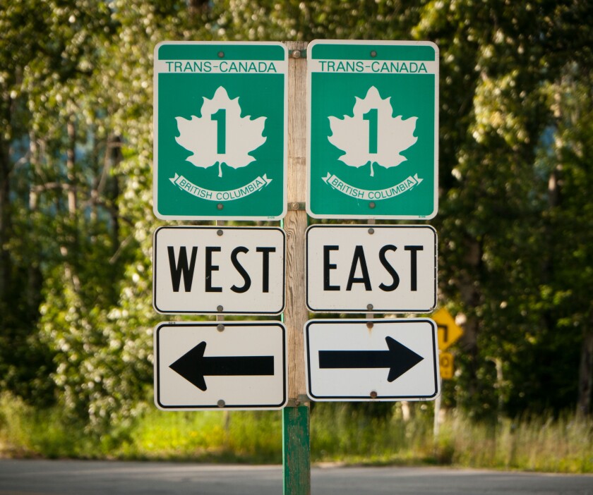 Trans Canada Highway 1 sign in British Columbia Canada