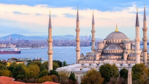 Blue Mosque and Bosporus panorama, Istanbul, Turkey