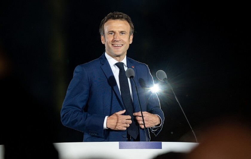 Macron, Emmanuel after election win Apr22 from Alamy 575x375