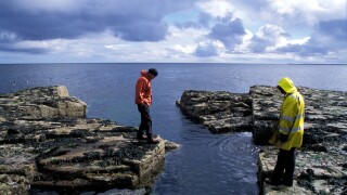 People Standing on Rocky Shore