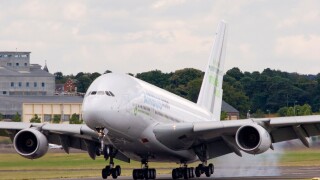 Airbus Industrie Airbus A380-841 displaying at the Farnborough airshow 2008