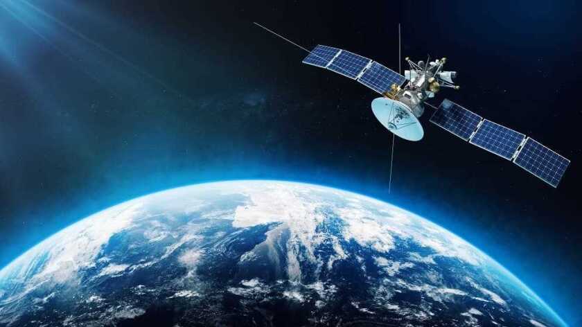Digital concept of a satellite orbiting Earth
