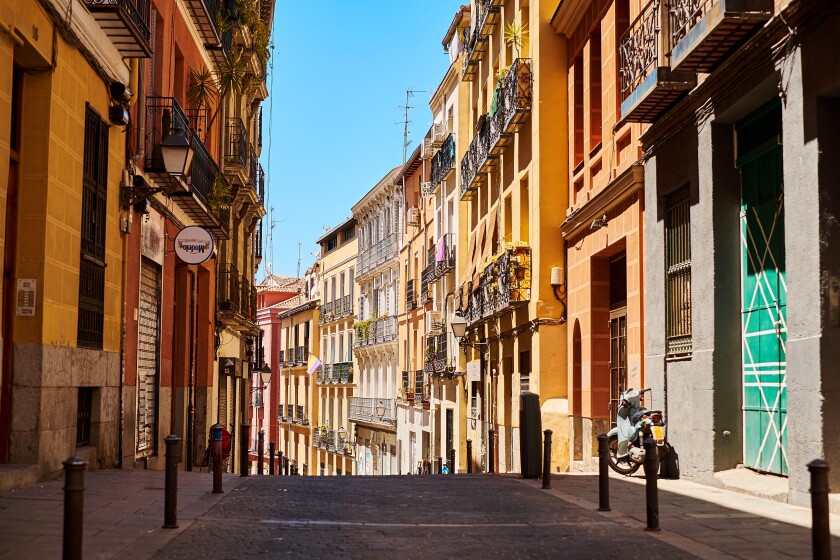 Spain. Madrid. Sunny summer day. Old street.