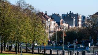 The Emile Bossaert aevnue and green surroundings of the Basilica in Koekelberg, Brussels Capital Region, Belgium, OCT 23, 2024