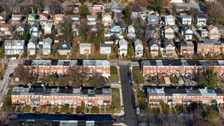 Baltimore, United States. 30th Dec, 2024. An aerial view of the Park Heights neighborhood, located near the iconic Pimlico Race Course, home to the Preakness Stakes. Property tax assessments in Maryland will climb in 2025, reflecting the state's tight hou