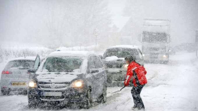 Traffic caught in blizzard conditions on the A436 near Andoversford Gloucestershire 18 Dec 2010