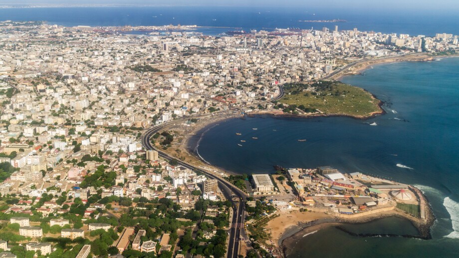 Aerial view of the city of Dakar, Senegal, by the coast of the Atlantic city