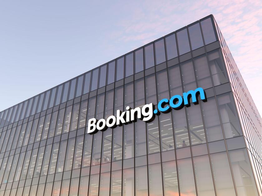 Amsterdam, Netherlands. November 6, 2021, Editorial Use Only, 3D CGI. Booking Holding Signage Logo Top Glass Building. Workplace Online Marketplace Ho