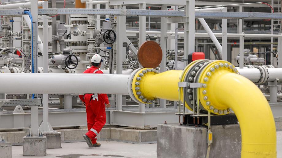 Vadu, Romania - June 28, 2022: Engineer works at a gas treatment plant.