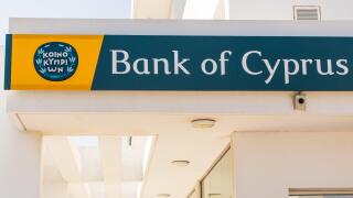 AYIA NAPA, CYPRUS - FEBRUARY 25, 2017: The sign on a branch of the Bank of Cyprus on February 25, 2017 in Ayia Napa, Cyprus
