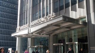 Credit Agricole CIB Building Entrance on Sixth Avenue, NYC, USA