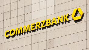Dusseldorf, Germany - August 20, 2011: Commerzbank signage on tiled wall. Commerzbank AG is the second-largest bank in Germany