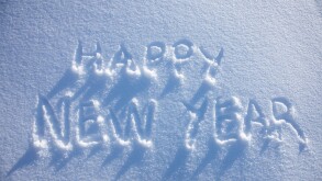 Happy New Year written in snow