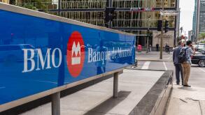 Montreal, CA - 3 September 2019: BMO sign on Rene Levesque Boulevard.