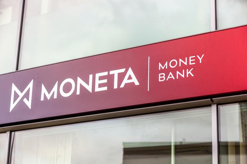 Moneta Money Bank, logo, sign, Prague, Czech Republic