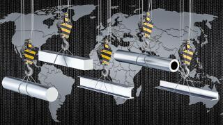 Worldwide trade of rolled metal products concept, 3D rendering isolated on white background