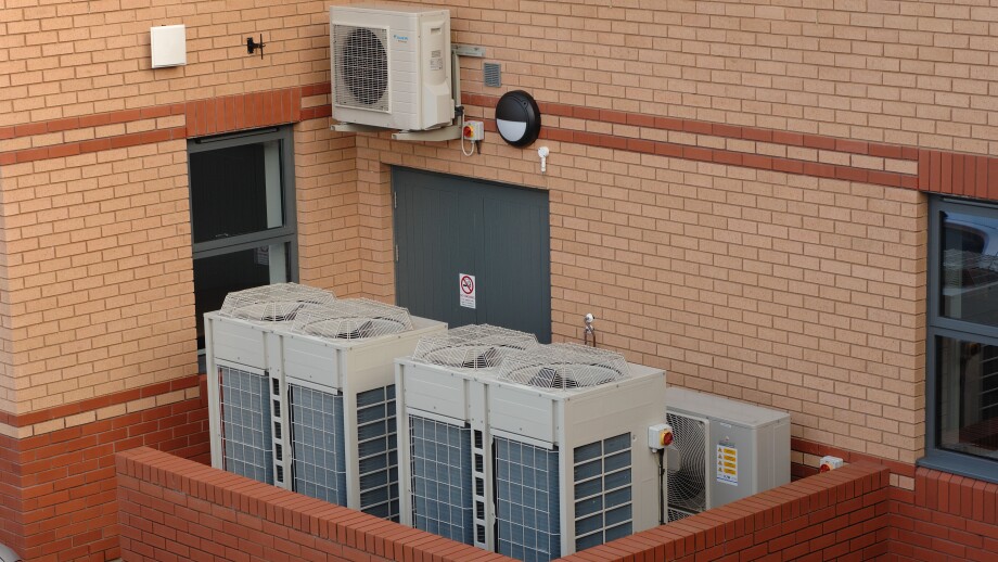 Air sourced heat pumps used to heat offices in Barnstaple north devon england