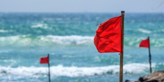 Red warning flag on beach