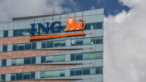 Amsterdam, Netherlands. June 27, 2015. Logo of ING bank at De Entree building