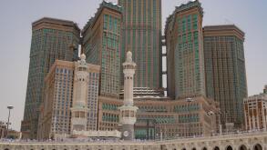 Skyline with Abraj Al Bait (Royal Clock Tower Makkah) in Mecca, Saudi Arabia.