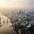 Aerial view of London cityscape and river, England