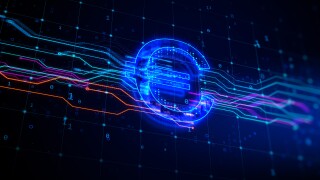 Creative,Glowing,Blue,Euro,Sign,Hologram,On,Blurry,Backdrop.,Digital