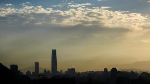 Sky Costanera skyscraper, Santiago and the Andes Mountains, Chile, South America