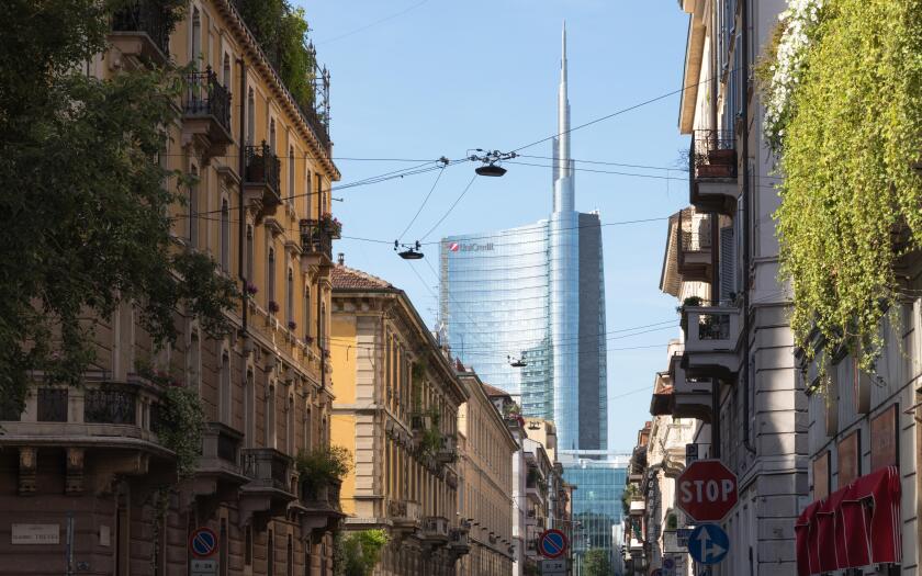 The view from Via Solferino in Milano. In the background the Unicredit Tower. Italy