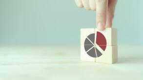 Increase market share, growth of business profit concept. Market penetration and expansion strategies. Wooden cubes showing a market share percentage