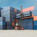 Crane lift up container box loading to cargo container depot use for logistics import export.