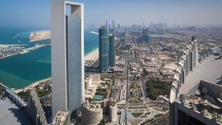 UAE, Abu Dhabi, city skyline, aerial view