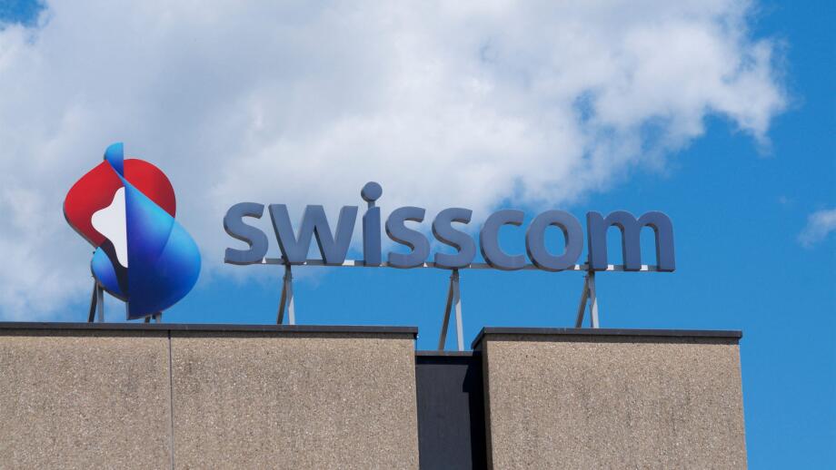 Locarno, Ticino, Switzerland - 17th July 2020: Swisscom logo sign hanging on the top of a building in Locarno, Switzerlad. Swisscom is is a major tele