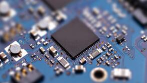 Integrated semiconductor microchip/ microprocessor on blue circuit board