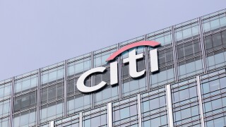 Detail of the Citi Tower, Canary Wharf, Docklands, London, England, UK