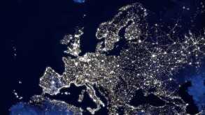 satellite image of planet earth Europe at night